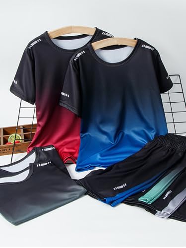 Kids Athletic Outfit Boys Moisture-Wicking T-Shirt and Shorts Set for Sports Workout Training Red 13-14 Years3