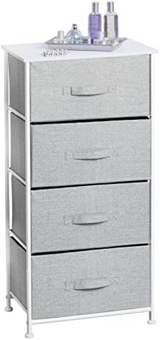 mDesign Tall Dresser Storage Tower Stand with 4 Removable Fabric Drawers - Steel Frame, Wood Top Organizer for Bedroom, Entryway, Closet - Lido Collection - Gray