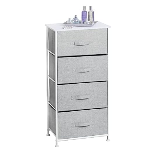 mDesign Tall Dresser Storage Tower Stand with 4 Removable Fabric Drawers - Steel Frame, Wood Top Organizer for Bedroom, Entryway, Closet - Lido Collection - Gray
