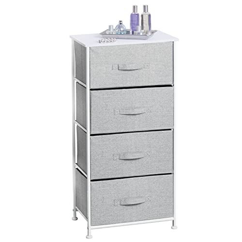 Image of mDesign Tall Dresser Storage Tower Stand with 4 Removable Fabric Drawers - Steel Frame, Wood Top Organizer for Bedroom, Entryway, Closet - Lido Collection - Gray