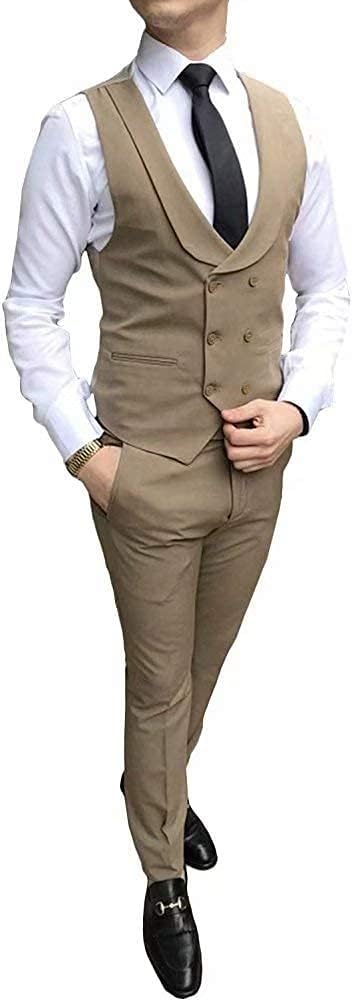 Ulnomio Men's Three Piece Suit Classic Fit Peak Lapel One Button Business Wedding Party Jacket & Vest & Pants