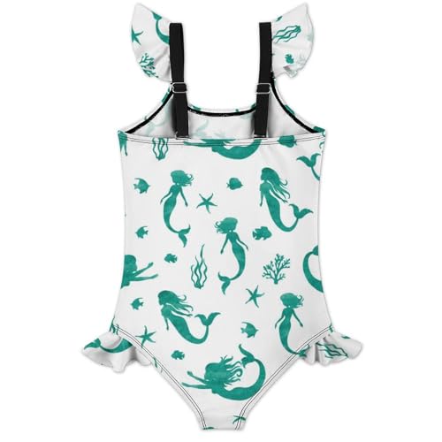 Image of Girls One Piece Swimsuit Cute Alpacas Hearts Stars Ruffles Swimwear Bathing Suits 3-12 Years