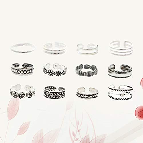 Happyyami 12 peças de anéis de pé ajustáveis, anel de cauda aberta, joia havaiana para mulheres e me