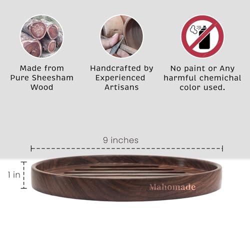 Image of Wooden Roti Holder, Roti Tray, Sheesham Wood Serving Plate, 9 inche Round, Natural Brown, Chemical-Free (Roti Plate)