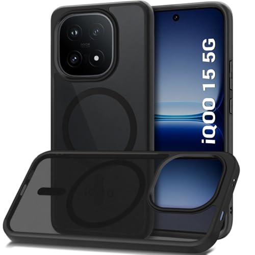 Image of TheGiftKart Hybrid Shockproof Back Cover Case for iQOO 15 5G Compatible with MagSafe | Hard Back Cover Case for iQOO 15 5G (PC & TPU, Translucent Smoke Matte Back, Black Sides)