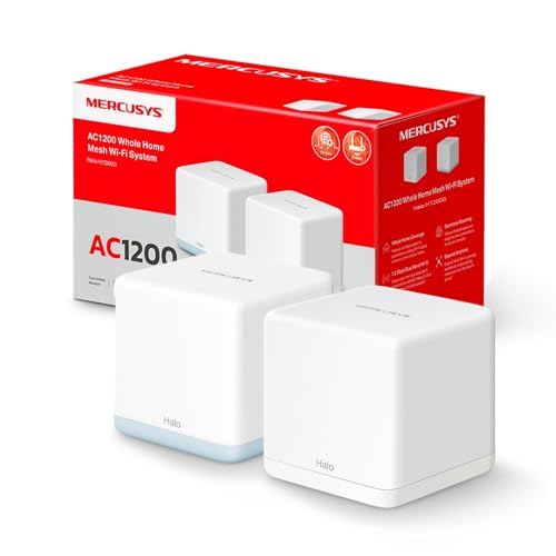 MERCUSYS TP-Link Halo H1200G(2-pack) Router WiFi Mesh AC1200Mbps, Router e Ripetitore, 2 Pezzi con Copertura Fino a 260㎡, Porte Ethernet Gigabit, Beamforming, MU-MIMO, Access Point WiFi Ethernet