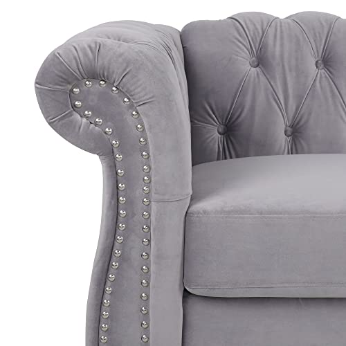 Chesterfield Loveseat, Modern Velvet Sofa Tufted Couch 2 Seater With Scroll Arms And Nailhead For Living Room, Bedroom, Office, Apartment (Grey) #TOP2