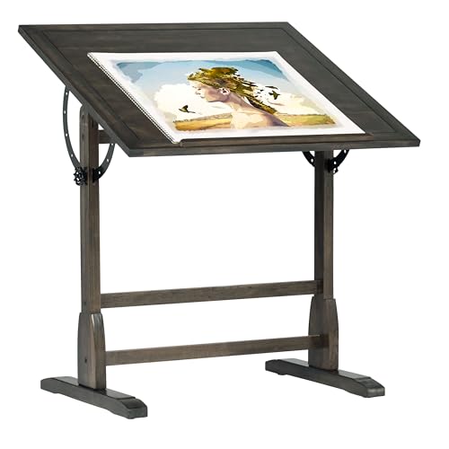 Image of Studio Designs Vintage Drawing /Drafting Table with Pencil Ledge - 36 inch W x 24 inch D - Distressed Black - Adjustable Tilting Top