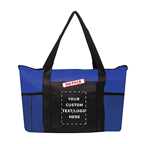Personalized Zippered Non-Woven Tote Bags (Set of 10/50/100)