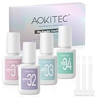 Aokitec Dipping Powder Liquid Set, 4 * 10ml, Dip Base Top Coat Activator & Brush Saver mit Replacement Brushes für Dipping Acryl Pulver, Dip Powder Nail Kit, Nägel Selber Machen
