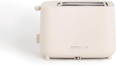 CREATE TOAST STUDIO/Broken White Toaster/6 Power Levels, Crumb Tray, Thermostat, Defrost, Overheating, 2 Large Slice Slots, 750W
