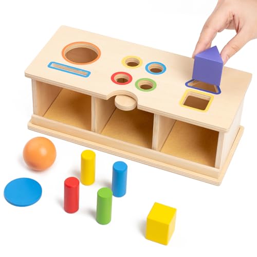 Image of Busy edition Montessori Toys for Babies 6-12 Months Object Permanence Box Wooden Ball Drop Montessori Toys for 1 2 3 Year Old Toddlers, Color&Shape Sorting Learning Matching Box for Baby Toddlers 1-3