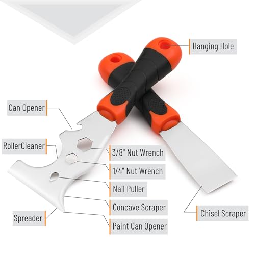 Bates- Paint Scraper Set, 2 Pack, 12 in 1 Painters Tool with 1.5" Stainless Steel Putty Knife, Rubber Handle, Paint Scrapers for Wood, Painters Knife, Paint Scraper for Painting, Metal Scraper - Image 3