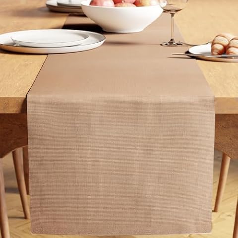 Encasa XO Dining Table Runner 13"x79" | Yarn Dyed Fine Ribbed Cotton | Solid Beige | Machine Washable Cover