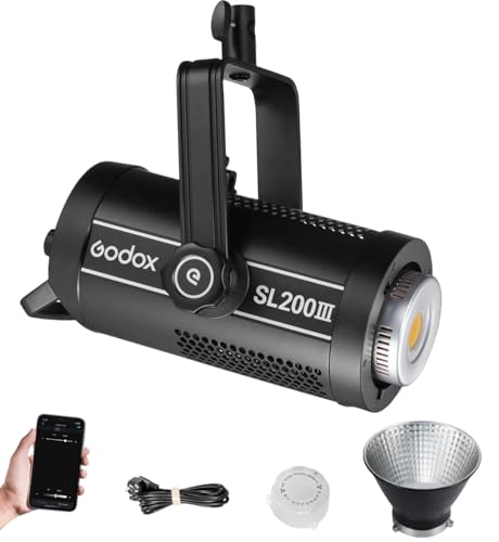 Image of Godox SL200III 215W Daylight LED Video Light - 95600 Lux@1M 5600K, CRI 96+ 8 FX Effects, Silent Mode, App Control High-Power Bowens Mount Studio LED Light for Filming & Video Recording