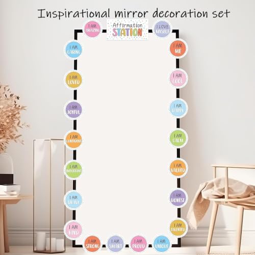 Image of Pastel Affirmation Station Bulletin Board Set Positive Bulletin Board for Classroom Mirror Growth Mindset Decoration Inspirational Motivational Accent Color Cutouts for Home School Teacher Wall Supply