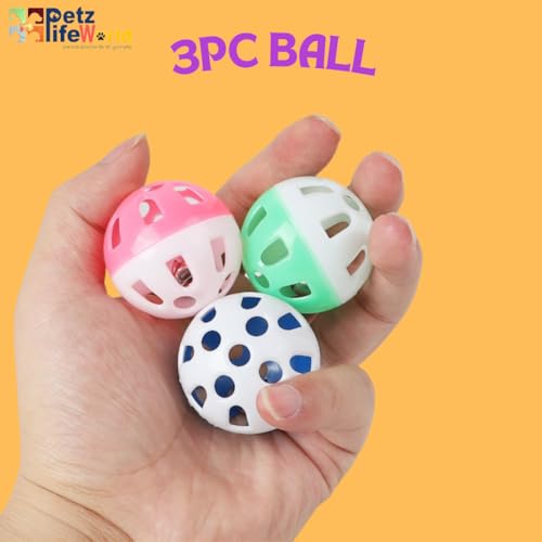 Image of VAYINATO Big Lattice Cat Balls with Bell - Wiggly Jingle, Rattle, and Vibrant Colors for Interactive Play (Pack of 3) by Petzlifeworld