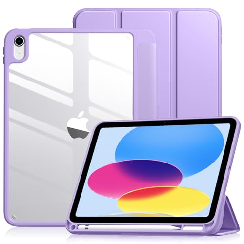 Vobafe Funda para iPad A16 11.ª Generación 11 Pulgadas 2025/iPad 10.ª Generación 10,9 Pulgadas 2022, Capa con Soporte Lápiz y Touch ID, Carcasa PC Transparente & Auto-Reposo/Activación, Lila Púrpura