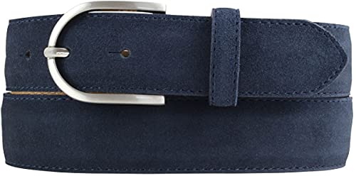 BELTINGER Damen-Gürtel aus Veloursleder 3,5 cm | Velour-Ledergürtel für Damen 35mm | Wildleder-Gürtel mit runder Gürtelschließe | Marine 90cm Cover