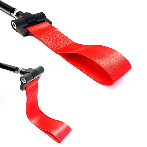 iJDMTOY Track Racing Style Red Towing Strap Compatible With Subaru BRZ Impreza WRX STI Scion FR-S Toyota 86, Tow Hole Adapter Mounted Nylon Loop Hook