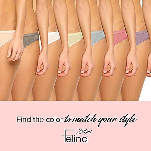 Felina Organic Cotton Bikini Underwear For Women - Bikini Panties For Women (6-Pack) (Large, Sandalwood) #TOP6