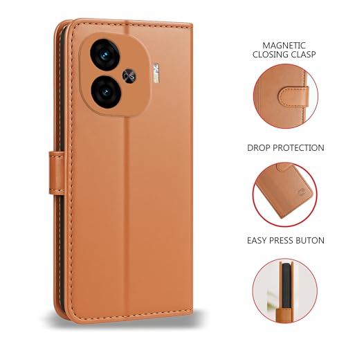 Image of AIBEX Shock Proof Flip Compatible for iQOO Neo 10R 5G Flip Cover Leather Finish | Inside TPU with Card Pockets | Wallet Stand | Complete Protection Flip Case - Brown