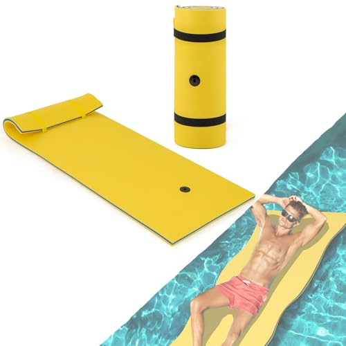 GOPLUS Matelas Mousse Americain Piscine,Tapis Flottant Piscine pour Adultes, Lac, Piscine, Plage,Yacht,90x220CM/66x210CM (Jaune, 90x220CM)