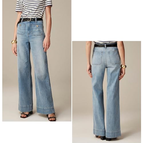 Tummy Control High Waisted Wide Leg Jeans for Women - Sailor Style Stretchy Denim Pants, Straight Fit3