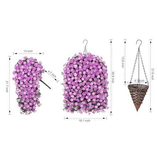 HyeFlora Artificial Fake Hanging Flowers with Basket for Outdoor Decoration,UV Resistant Faux Silk Daisy Flowers Light Fuchsia Orchid Vines in Planter Realistic Hanging Baskets for Home Porch Garden - Thumbnail 4