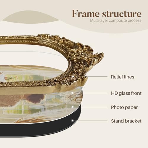 Vintage 4x6 Picture Frame, Gold Ornate Resin Frames with Plexiglass Front for Tabletop and Wall Mounting, Antique Arched Photo Frame for Home Office Decor