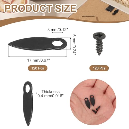 Image of uxcell 120pcs Picture Frame Backing Clips, 0.67 inch Photo Frame Turn Buttons Fasteners Hardware Corner Clip with 120pcs Screw for Hanging Pictures Craft Drawings, Melon-Seed Shaped Black