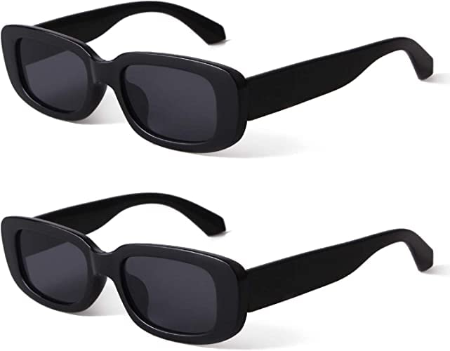 Sunglasses For Men Women Retro Stylish Rectangle Goggles Square Sunglass Rectangular Aesthetic Glasses UV Unisex (Black) Combo Pack (2)-image-38