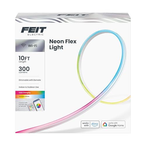 Image of Feit Electric Smart LED Neon Flex Strip Lights, 10FT, Bendable, RGBW Color Chasing, Dimmable, 2.4Ghz WiFi Enabled, Compatible with Alexa and Google Home Asst, Music Sync, Remote App, NF10 /CHASE /WP /AG