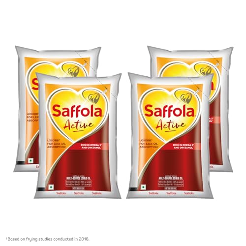Image of Saffola Active Refined Cooking oil | Rich in Omega 3 & Oryzanol | Multi-Source Edible Rice Bran & Soyabean oil| 4 x 850g pouch