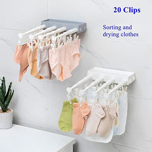 Cuzlarmul Clothes Drying Rack Wall Mount, 20 Clips Hole-Free Hidden Retractable Clothes Drying Rack Folding Indoor, Laundry Clothes Drying Rack Suitable For Drying Socks, Towels, Underwear, White #TOP2
