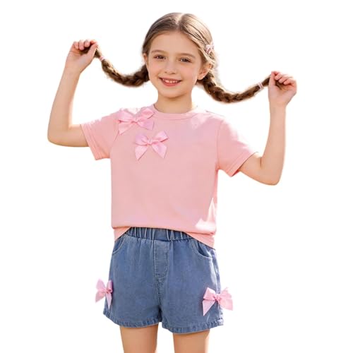 Tenue d'été filles ensemble deux pièces haut manches courtes et short à nœud pour tout-petit