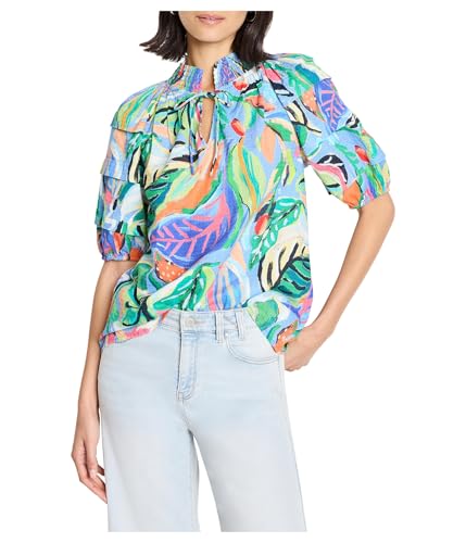 NIC+ZOE Womens Petite Island Beat Top Blue Multi PP One