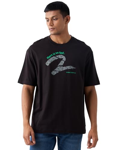 Image of Spykar Men's Oversized Round Neck Half Sleeve Solid Casual T-Shirt