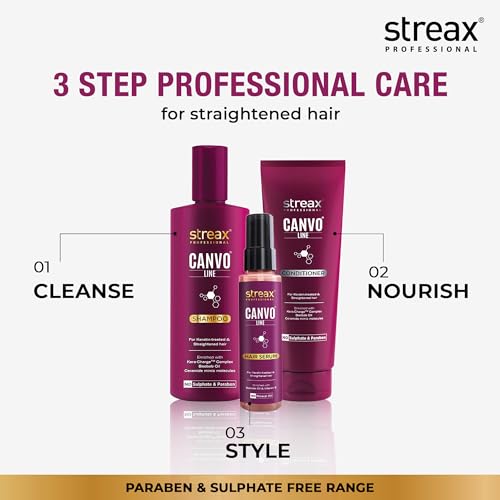 Image of Streax Professional Canvoline Shampoo and Conditioner with Hair Serum combo - 300ml + 240gm +100 ml for Straight hair, Shampoo and conditioner for women & men , shampoo for frizzy and dry hair