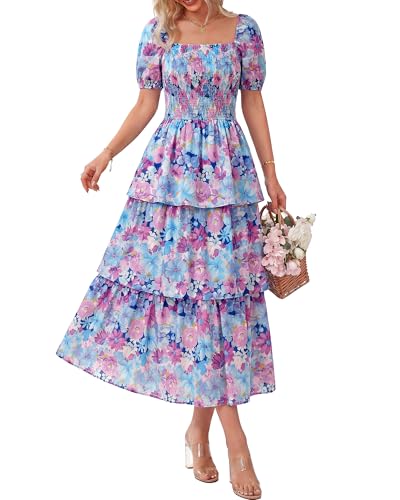 Image of BTFBM Womens Floral Smocked Summer Maxi Dresses
