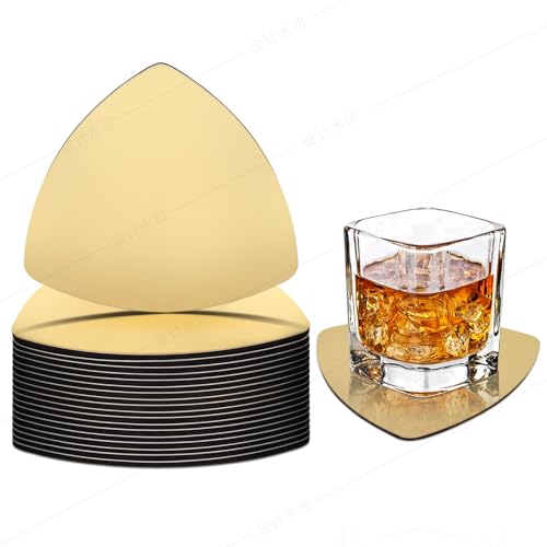 RMERVE ステンレススチール コースター 24枚セット 4インチ ゴールドミラーコースター ノンスリップ EVAベース 三角形 モダンコースター ドリンク用 コーヒーテーブル ガラス マグカップ ティーカップ