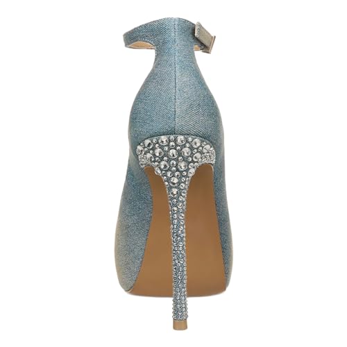 XYD Women Chic Studs Open Toe Platform Heels Ankle Strap Buckled Rhinestone Crystals Pumps Evening Party Event Shoes4