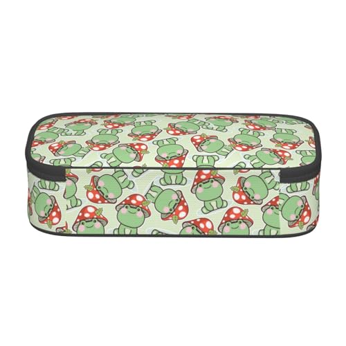 Image of Cute Frog Red Mushroom Large Pencil Case With Zipper Compartments Stationery Pencil Bag For Kids Teens Students School Supplies