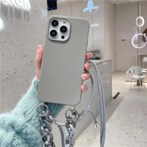 Coque iPhone 15 Pro Max silicone collier chaîne cordon sangle antichoc motif marbre gris