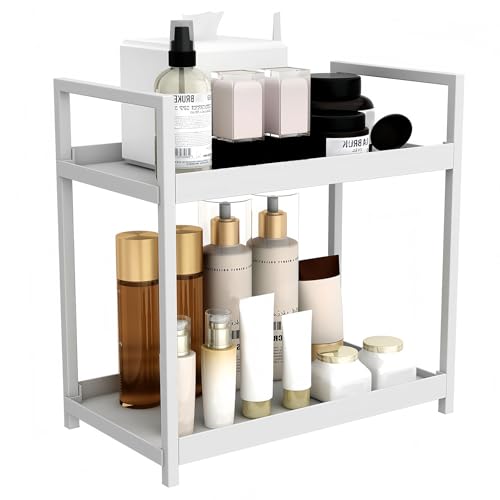 HARLIANGXY Organizer per Trucchi Grande, Organizzatore di Trucco, Organizer per Cosmetici, Organizzatore di Profumi, Organizer da Scrivania, per camera da Letto, Bagno, Cucina, 2 Strati, Bianco