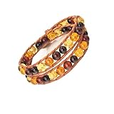 Pulsera o gargantilla de ámbar báltico | 2 en 1 | - Ajustable, hecho a mano con cordón de cuero | Regalo bohemio de piedras naturales
