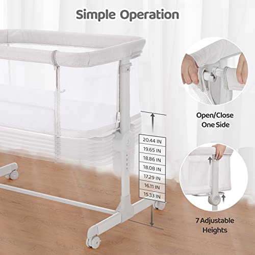Ezebaby Baby Bassinet With Wheels, Bedside Bassinet Co Sleeper Crib For Newborn Baby Infants With All Mesh Sides And Adjustable 7 Heights, Mattress & Sheet Included #TOP5