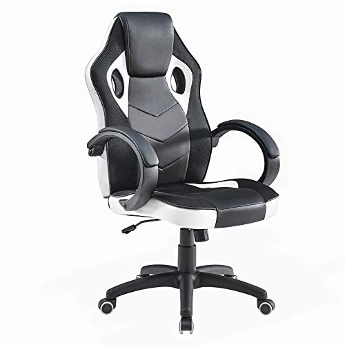 80% Off Discount Mr IRONSTONE Gaming Chair Office Executive Computer Ergonomic Video Game Chair with Backrest Armrest Height Adjustable Swivel Comfortable Seat PC Esports Racing Chair (Black+White) Super Brands Mr IRONSTONE Gaming Chair Office Executive Computer Ergonomic Video Game Chair with Backrest Armrest Height Adjustable Swivel Comfortable Seat PC Esports Racing Chair (Black+White)