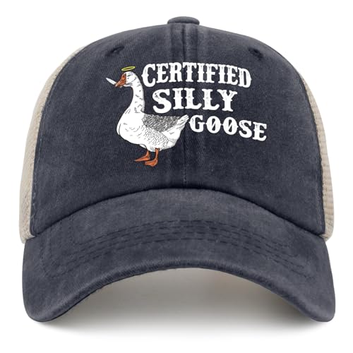 Image of Funny Goose Hat Silly Goose On The Loose Trucker Hat Women Vintage Mesh Cap for Summer
