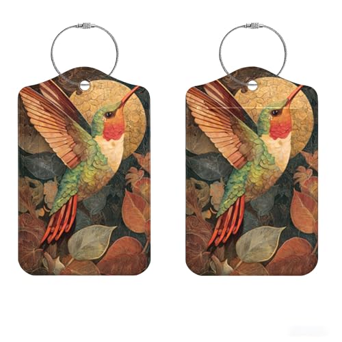 Image of Hummingbird Luggage Tags 2 Pack, PU Leather Privacy Flap